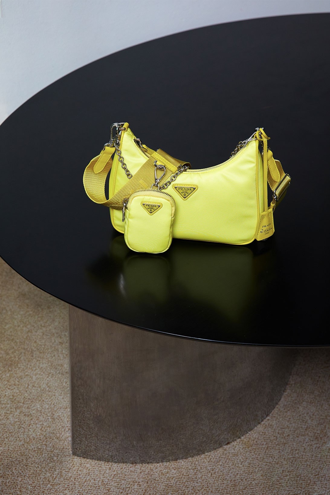 Prada Nylon Tessuto Bag Purse Neon Yellow Green