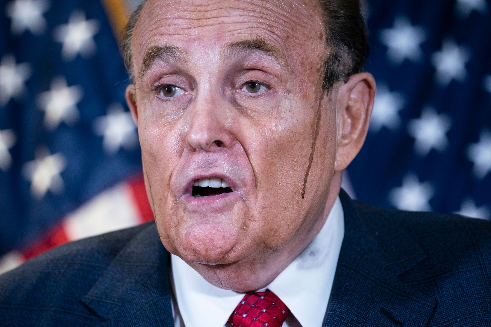 Rudy Giuliani Hair Dye Leaking Melting Dripping Sideburns Press Conference