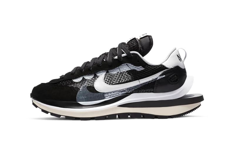 sacai nike collaboration vaporwaffle sneakers black white pink blue colorway sneakerhead footwear shoes chitose abe