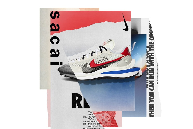 sacai x Nike VaporWaffle White Red Sneaker Collaboration Blue Heel Chitose Abe