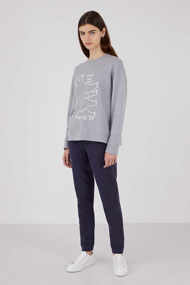 sunspel david shrigley obe collaboration christmas sweaters jumpers environmental awareness gray navy blue 