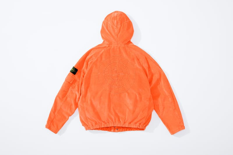 supreme stone island fall collaboration outerwear jackets hoodies bucket hats white black orange