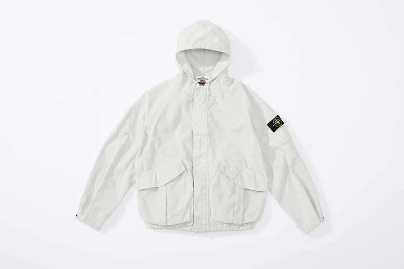 supreme stone island fall collaboration outerwear jackets hoodies bucket hats white black orange