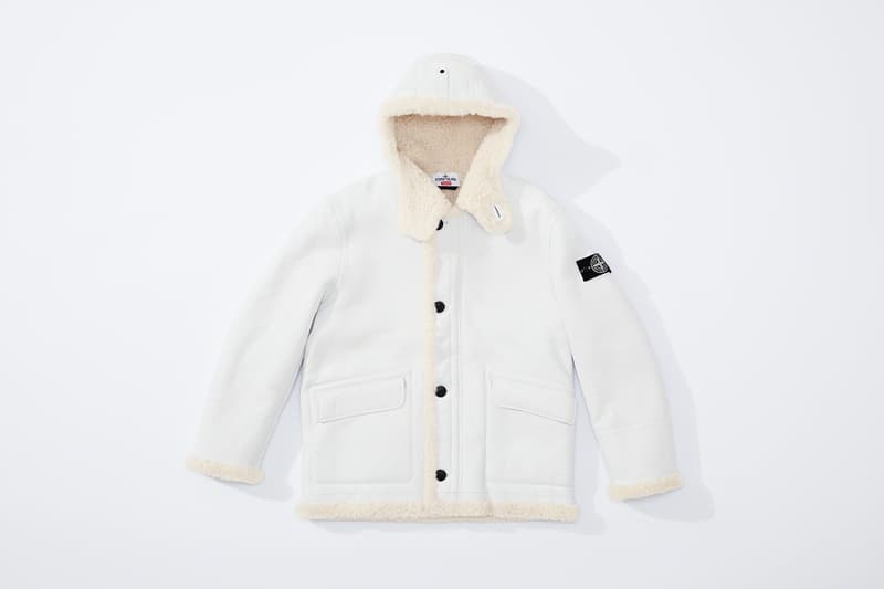 supreme stone island fall collaboration outerwear jackets hoodies bucket hats white black orange