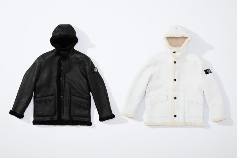 supreme stone island fall collaboration outerwear jackets hoodies bucket hats white black orange
