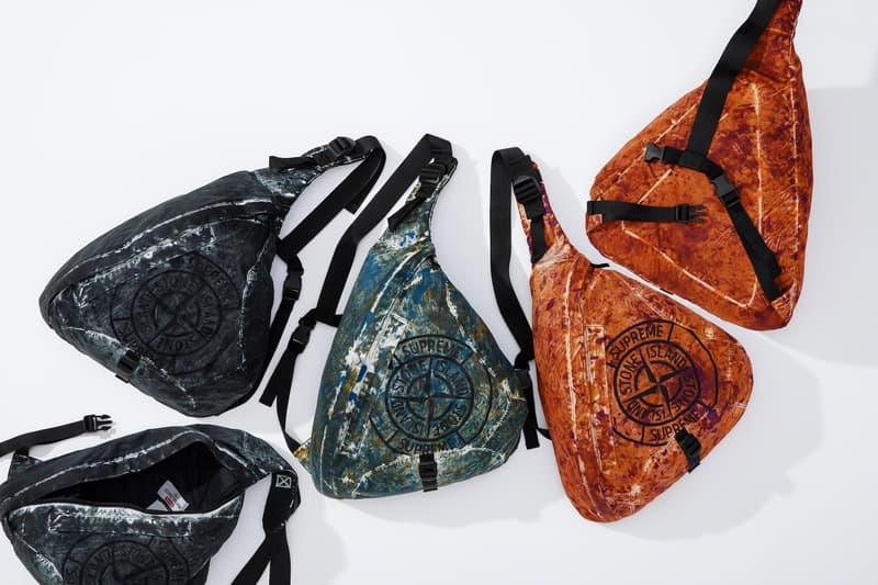 supreme stone island fall collaboration outerwear jackets hoodies bucket hats white black orange