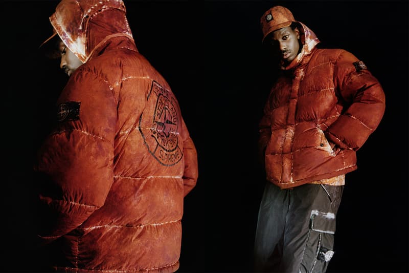 supreme stone island fall collaboration outerwear jackets hoodies bucket hats white black orange