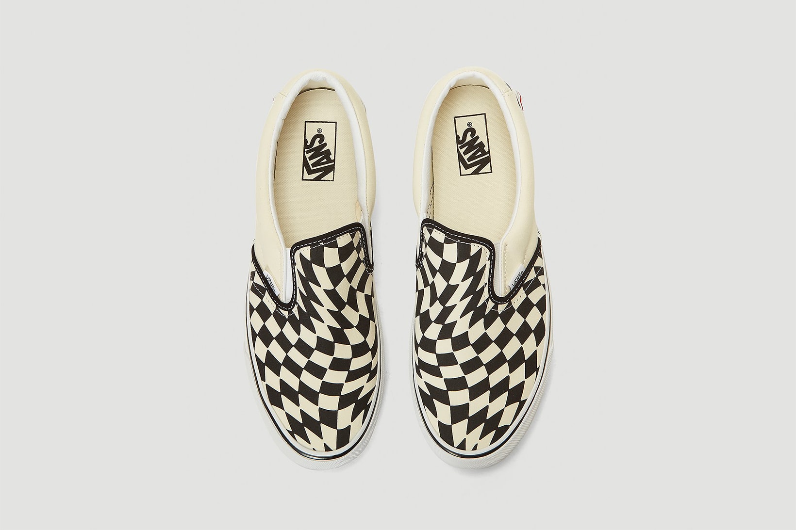 vans checkerboard slip on twist sneakers white cream black colorway sneakerhead footwear shoes