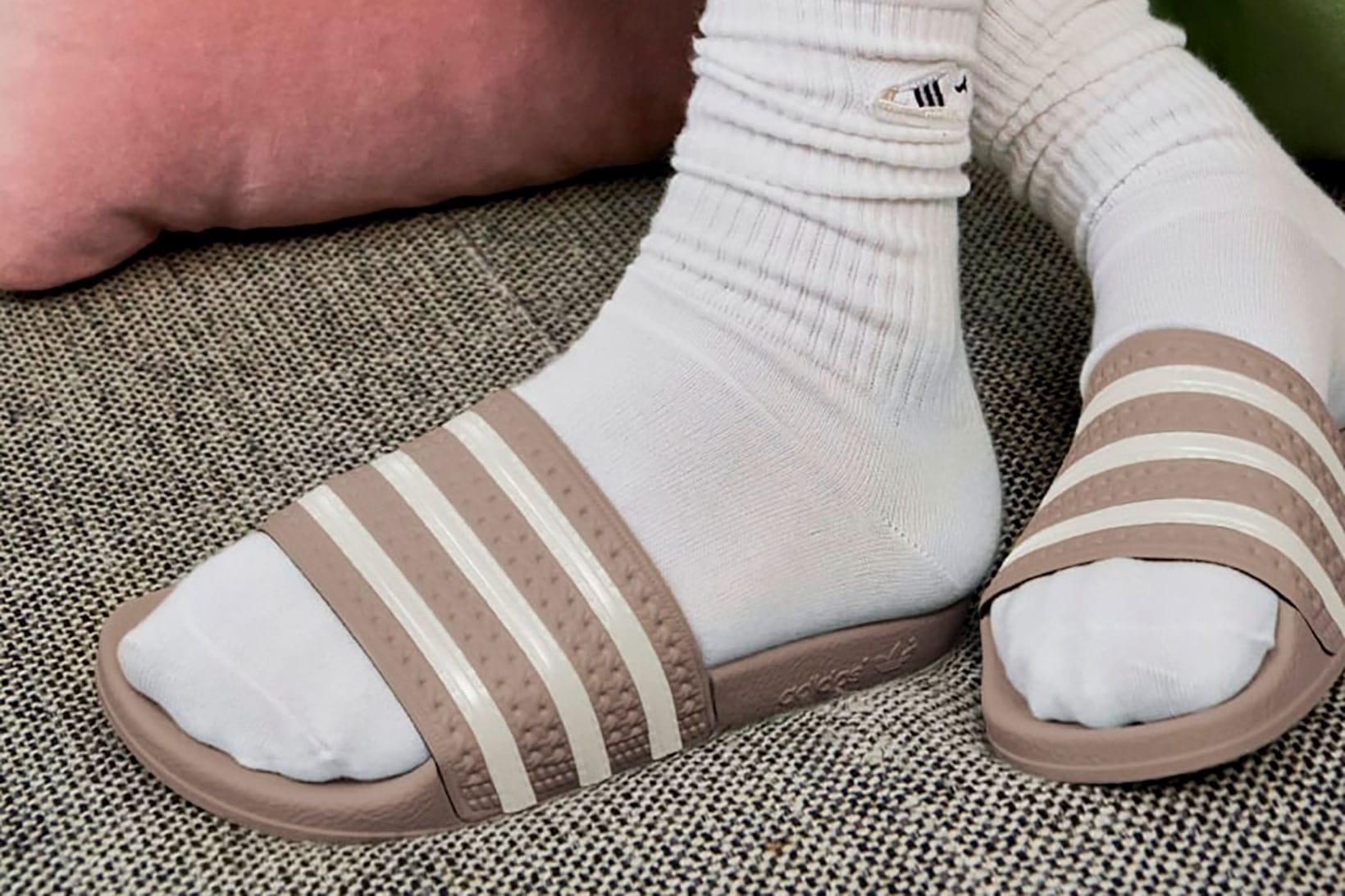 adidas adilette slides on feet