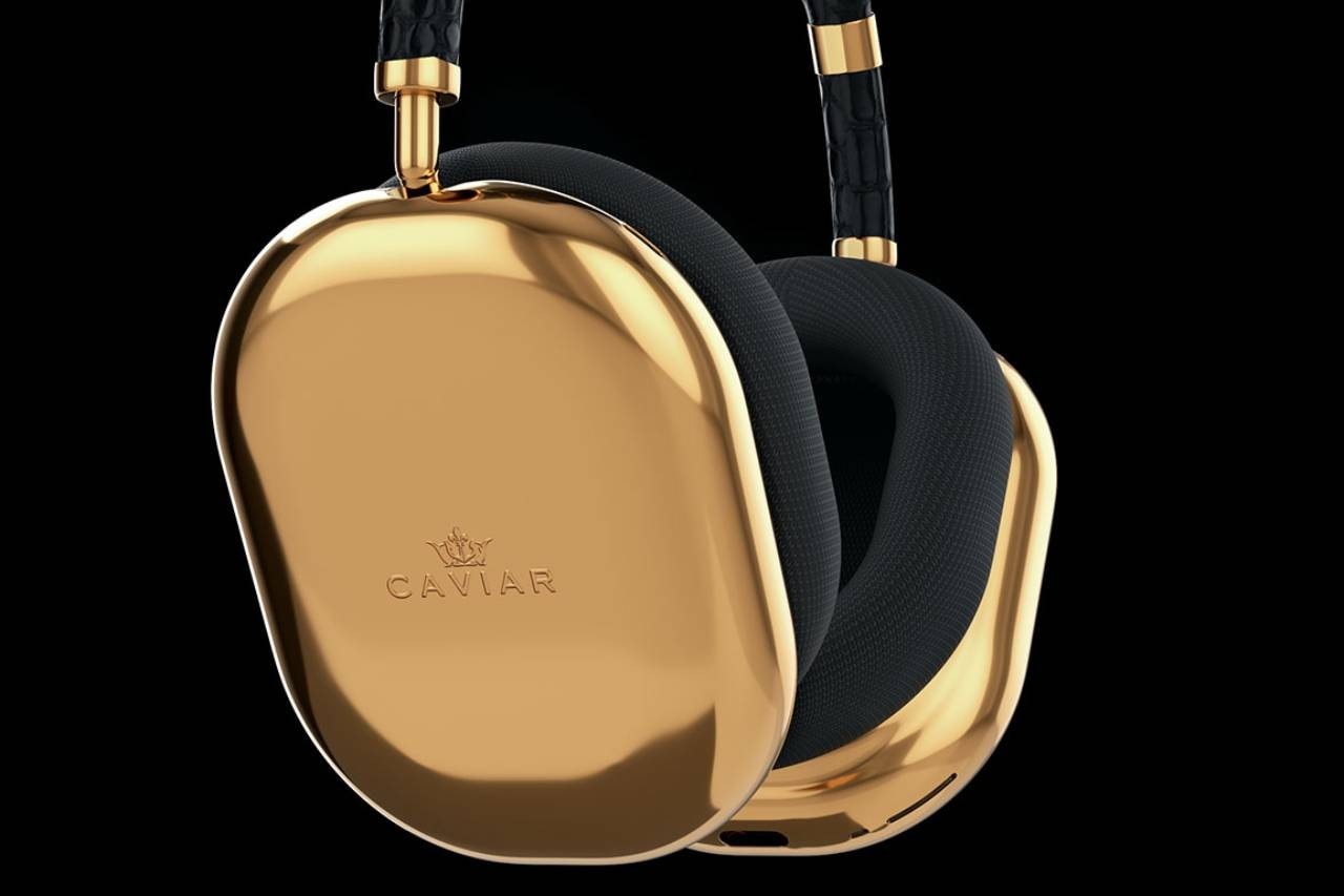 apple airpods max gold plated headphones caviar custom black close up details