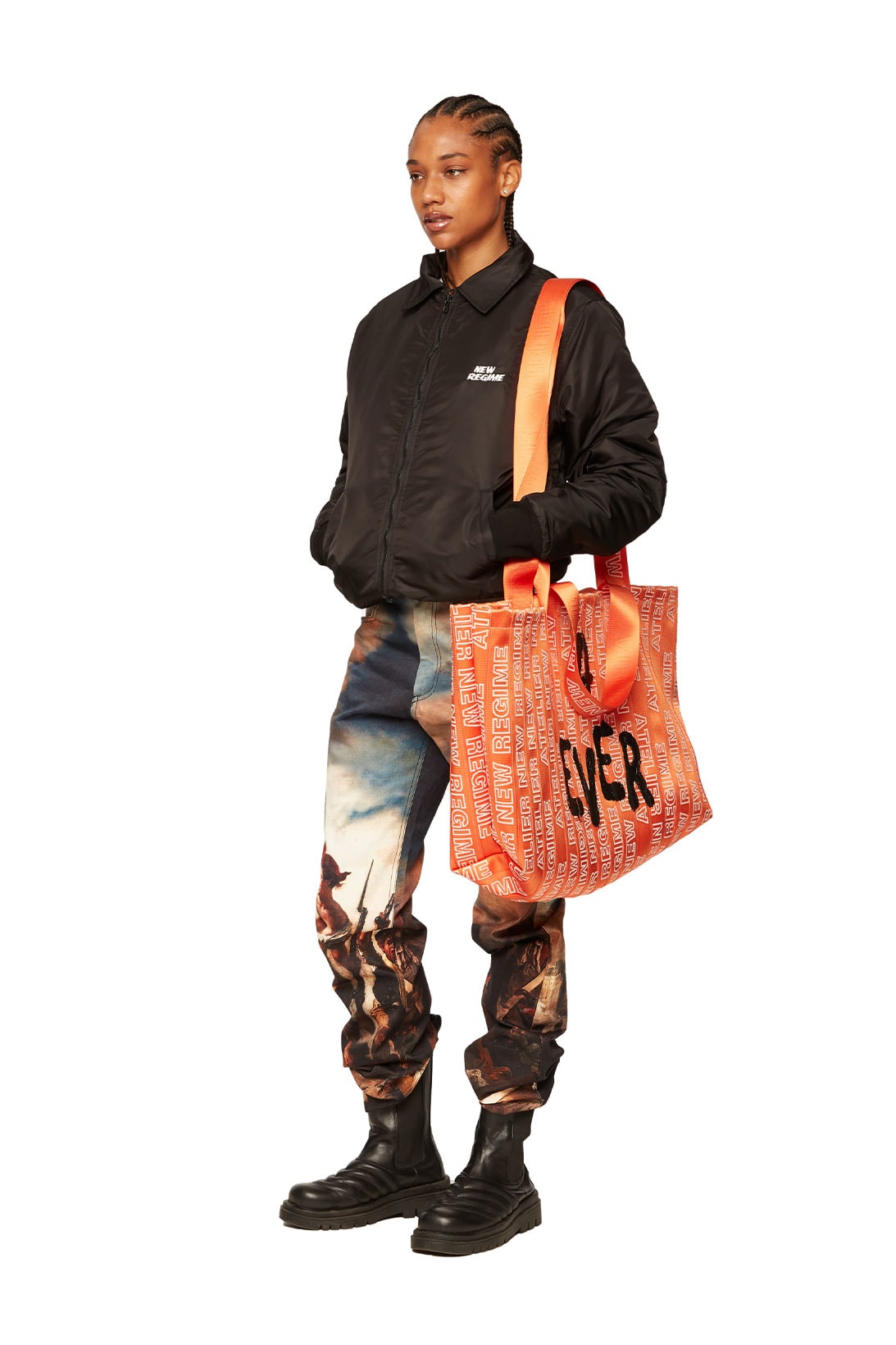 atelier new regime montreal brand fall winter lookbook bomber jacket graphic jeans trousers tote bag