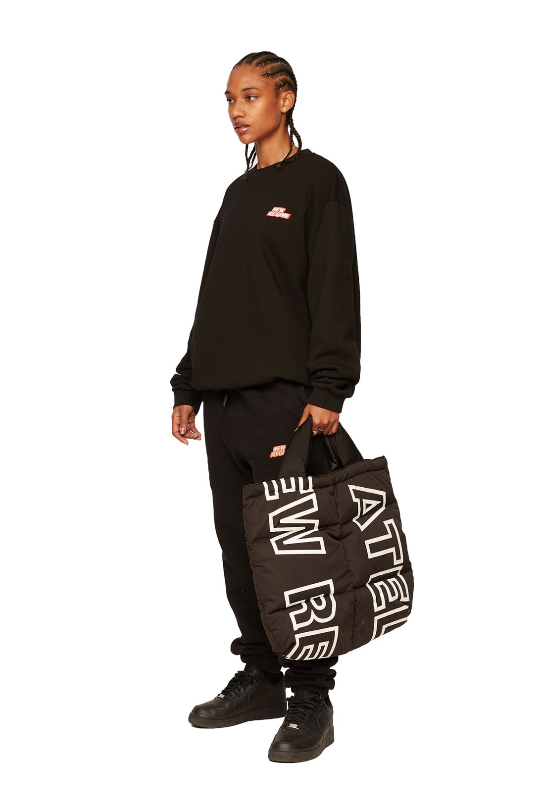 atelier new regime montreal brand fall winter lookbook black logo sweats tote bag puffer