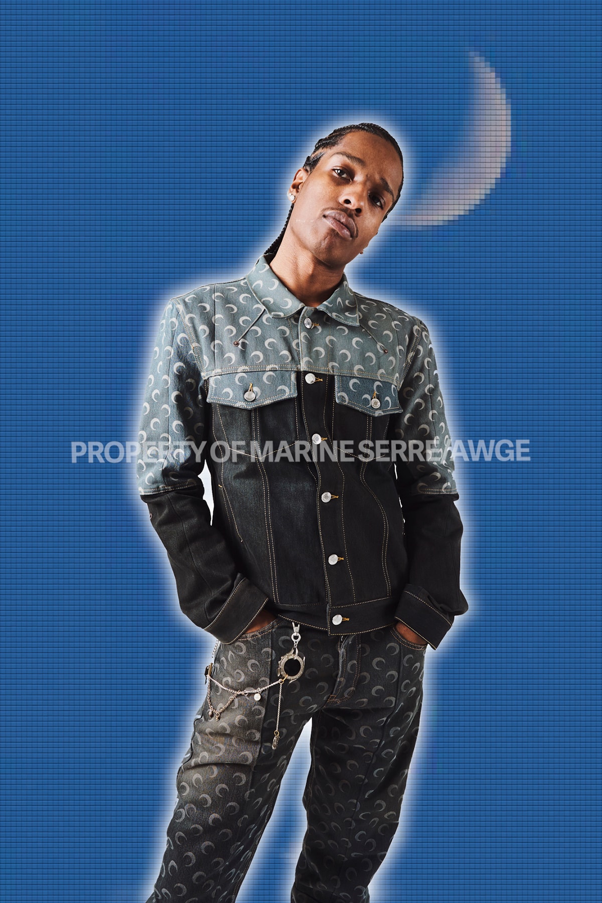 ASAP Rocky AWGE x Marine Serre Collaboration Collection Denim Jacket Crescent Moon