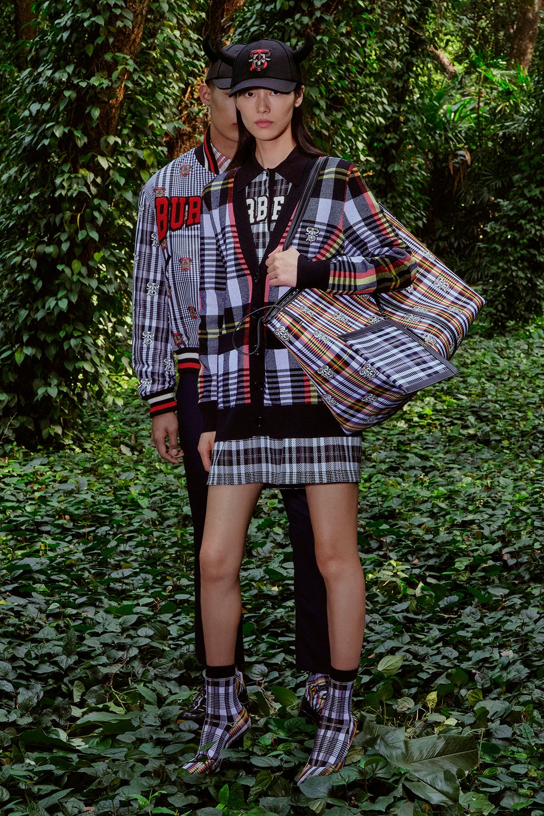 burberry lunar new year of the ox campaign collection feng li check plaid cardigan skirt