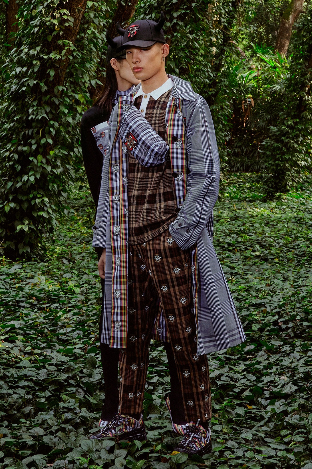 burberry lunar new year of the ox campaign collection feng li check plaid coat shirt trousers