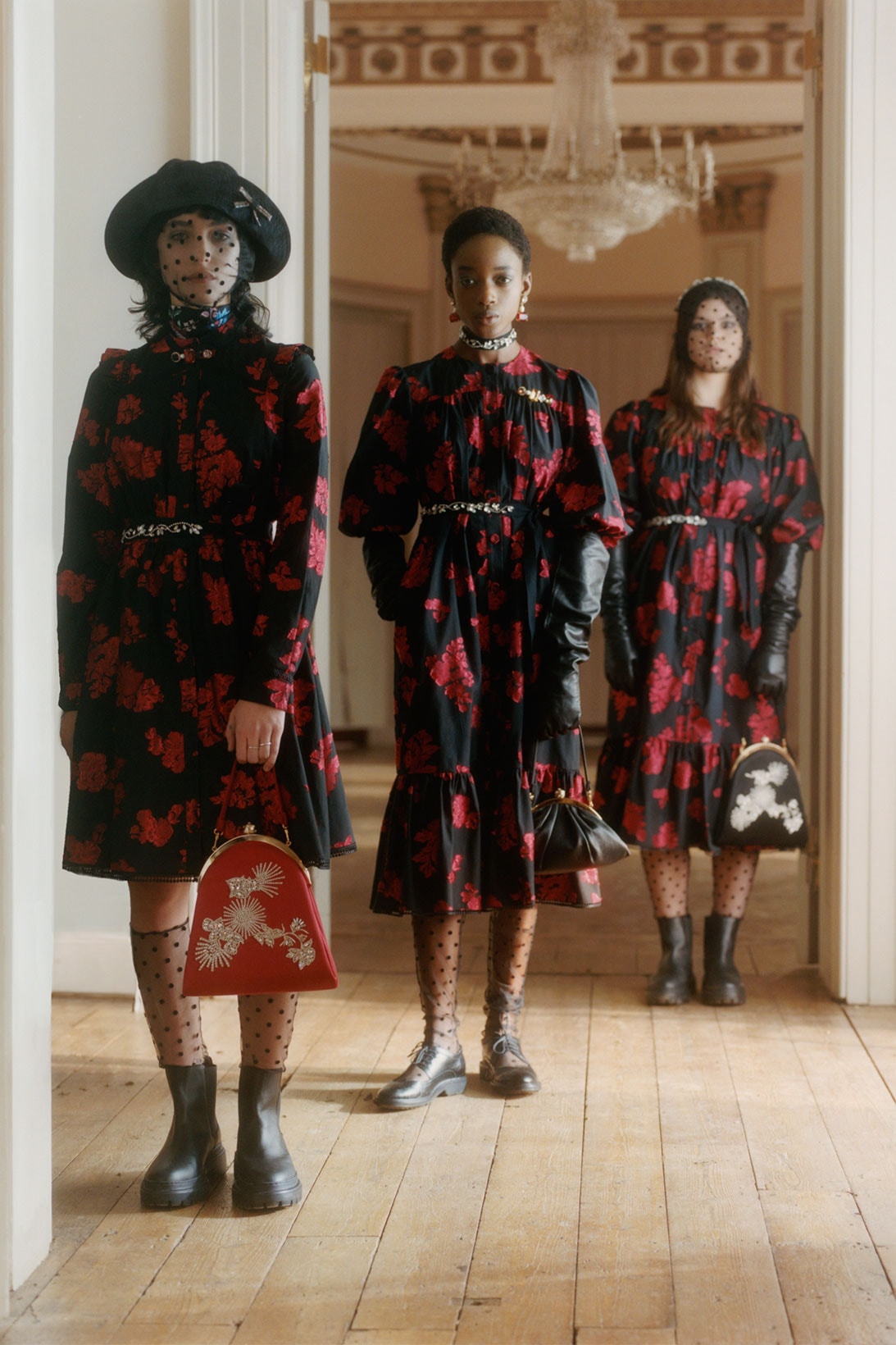 erdem moralioglu pre-fall 2021 collection lookbook nancy mitford floral red black dresses
