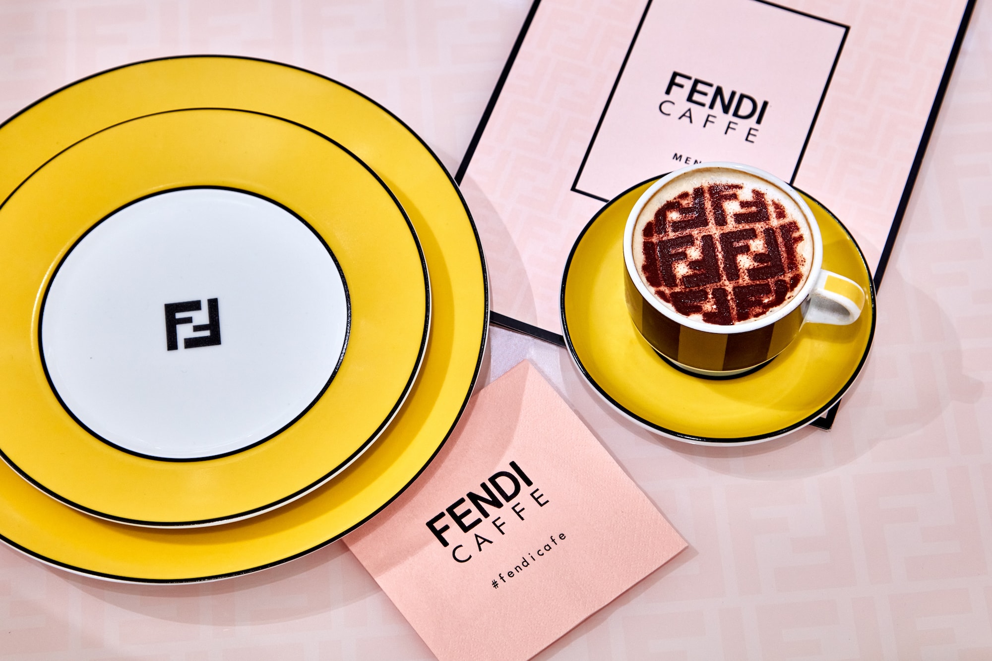 Fendi Opens FENDI CAFFE At Selfridges Holiday Theme Collection Exclusive Pop-up space coffee drinks menu logo branded instagram 