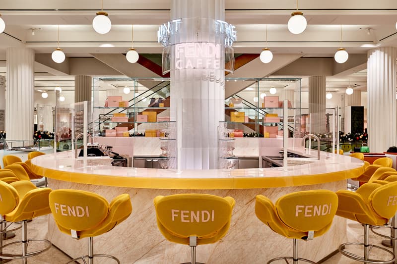 Fendi Opens FENDI CAFFE At Selfridges Holiday Theme Collection Exclusive Pop-up space coffee drinks menu logo branded instagram