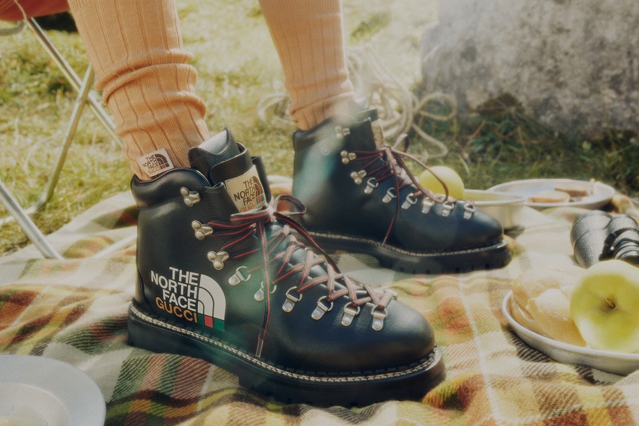 Gucci x The North Face Collaboration Collection Outerwear Label Campaign Where to Buy Release Date Tent Hiking Boots Jackets ECONYL