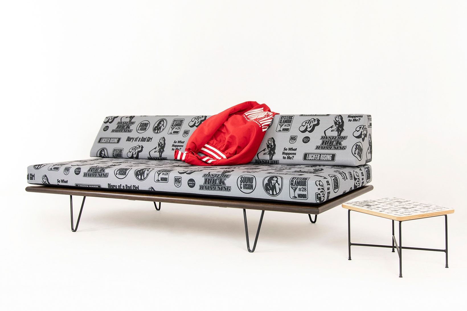 modernica hysteric glamour furniture collaboration side shell chairs daybed aiko side table hoodies jackets