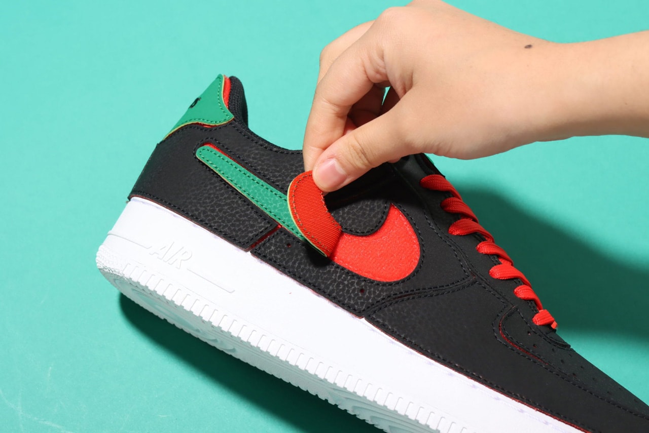 nike air force 1/1 customizable af1 sneakers velcro black chile red pine green release price info