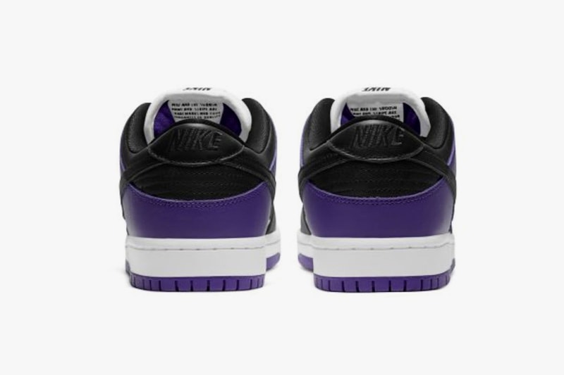 nike sb dunk low court purple black white sneakers official look release rear heel tabs