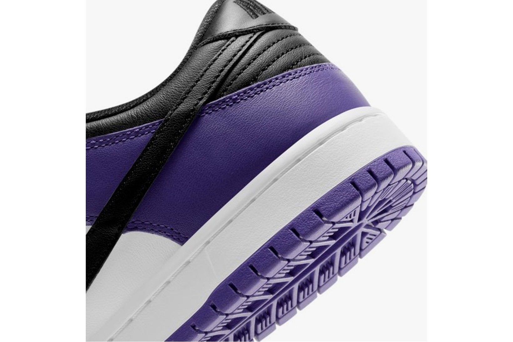 nike sb dunk low court purple black white sneakers official look release close up details
