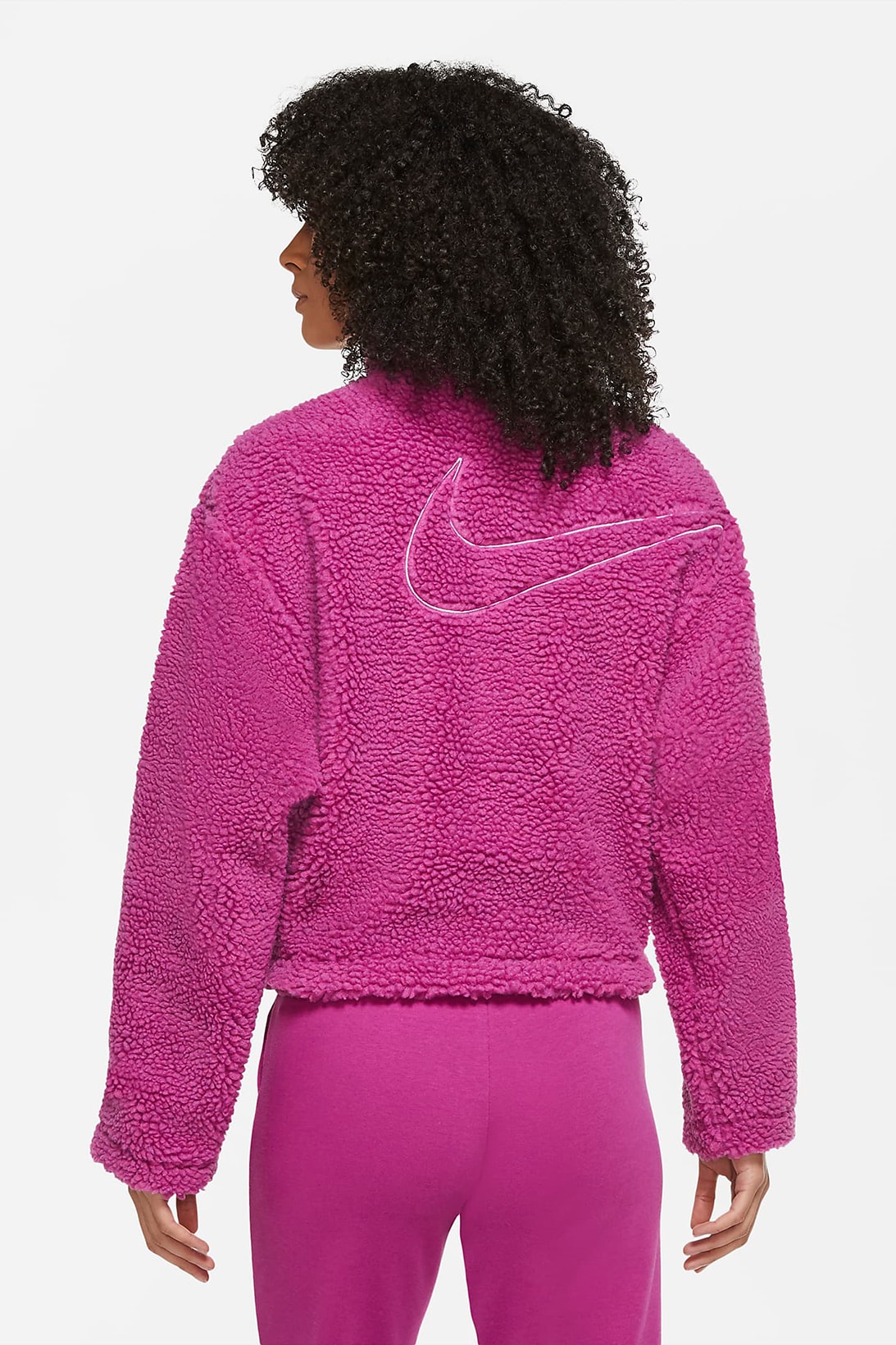 nike sportswear womens swoosh shearling jacket pink white fashion 