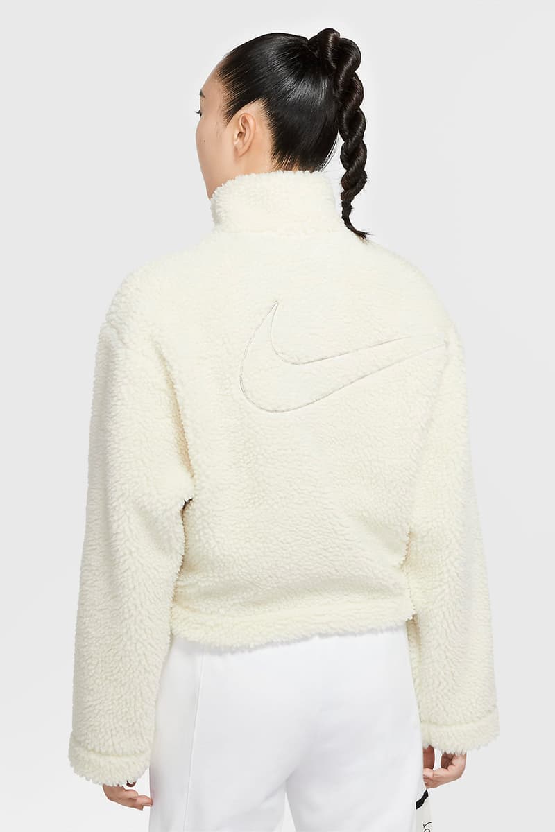 nike sportswear womens swoosh shearling jacket pink white fashion 