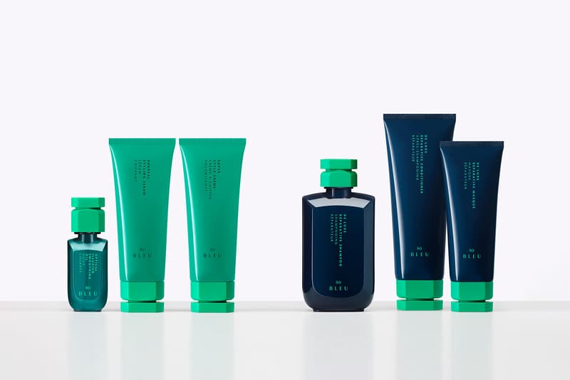 r co bleu sustainable haircare collection shampoo conditioner hair spray mask