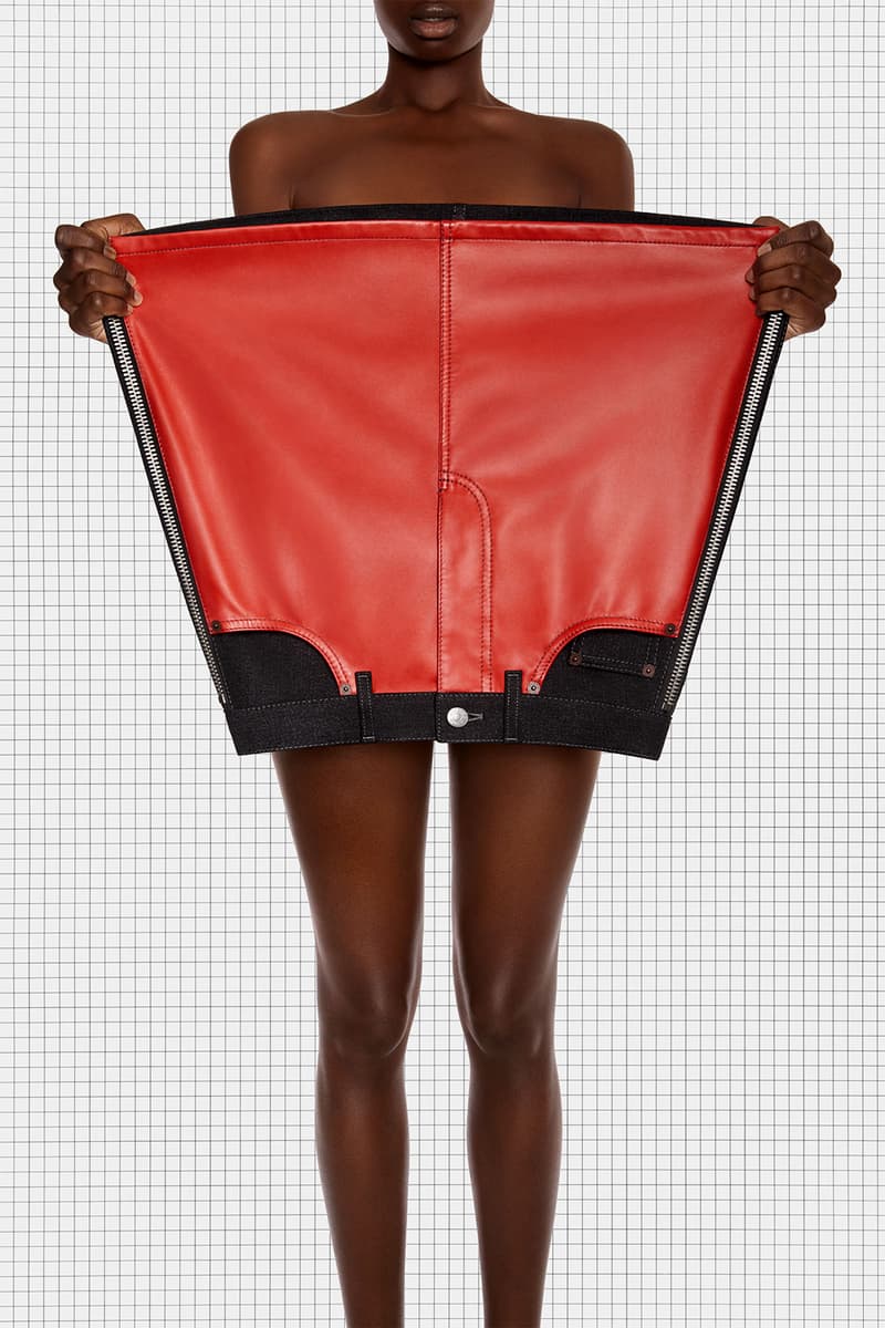 acne studios repurposed collection season 2 drop sustainable black red mini skirt zipper leather