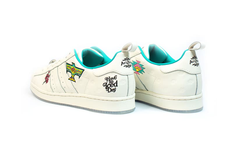 adidas originals arizona iced tea superstar collaboration sneakers big cans white teal blue heel black