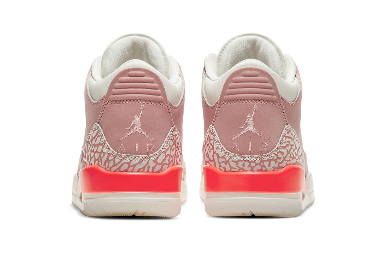 nike air jordan 3 aj3 rust pink womens sneakers heel back jumpman logo neon orange sail white
