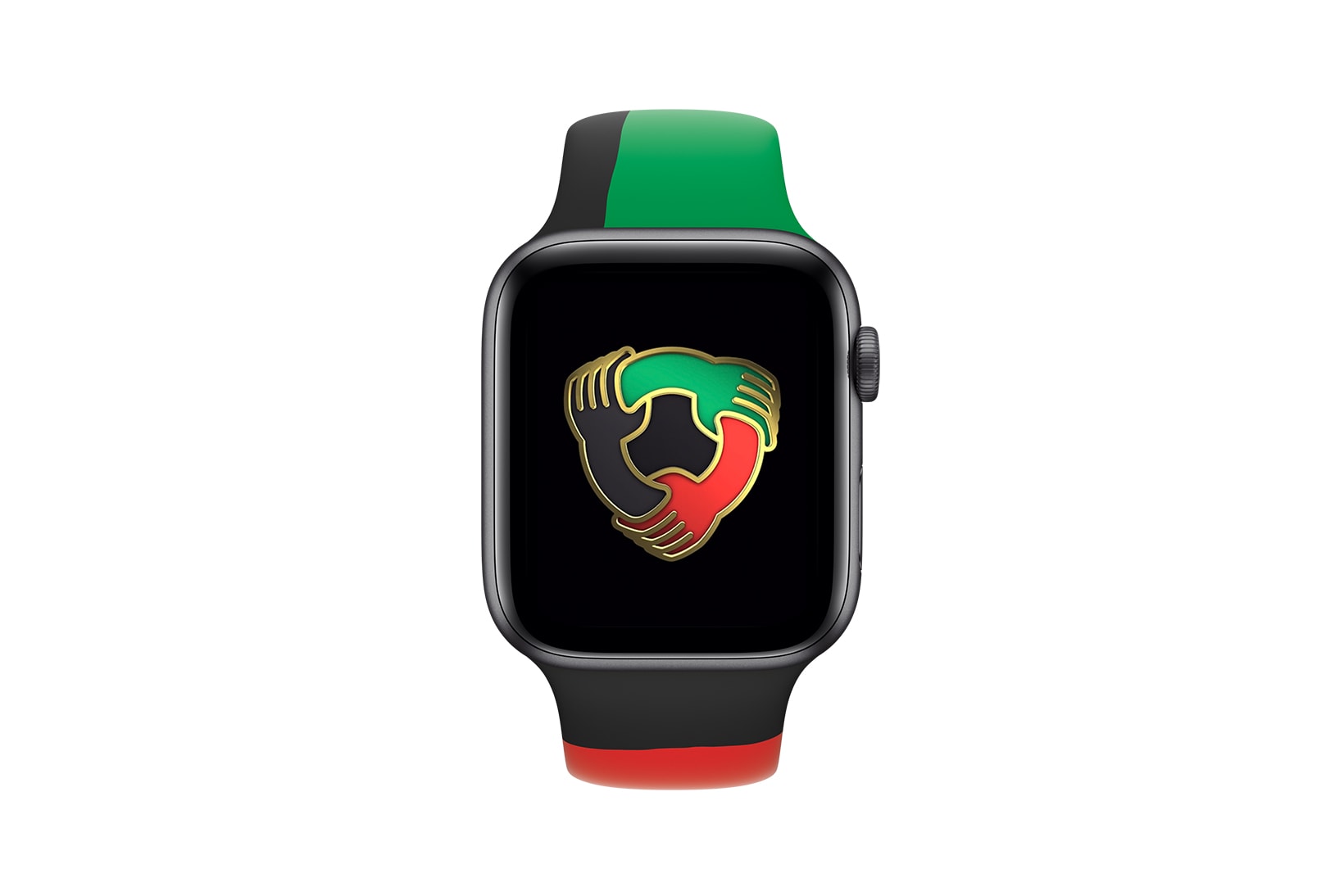 apple black history month unity collection watch series 6 sport band face green red front view