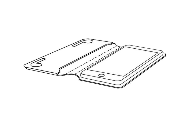 apple iphone case airpods charging built-in integrated design mock-up illustration drawing folding style flatlay