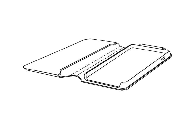 apple iphone case airpods charging built-in integrated design mock-up illustration drawing folding style flatlay details