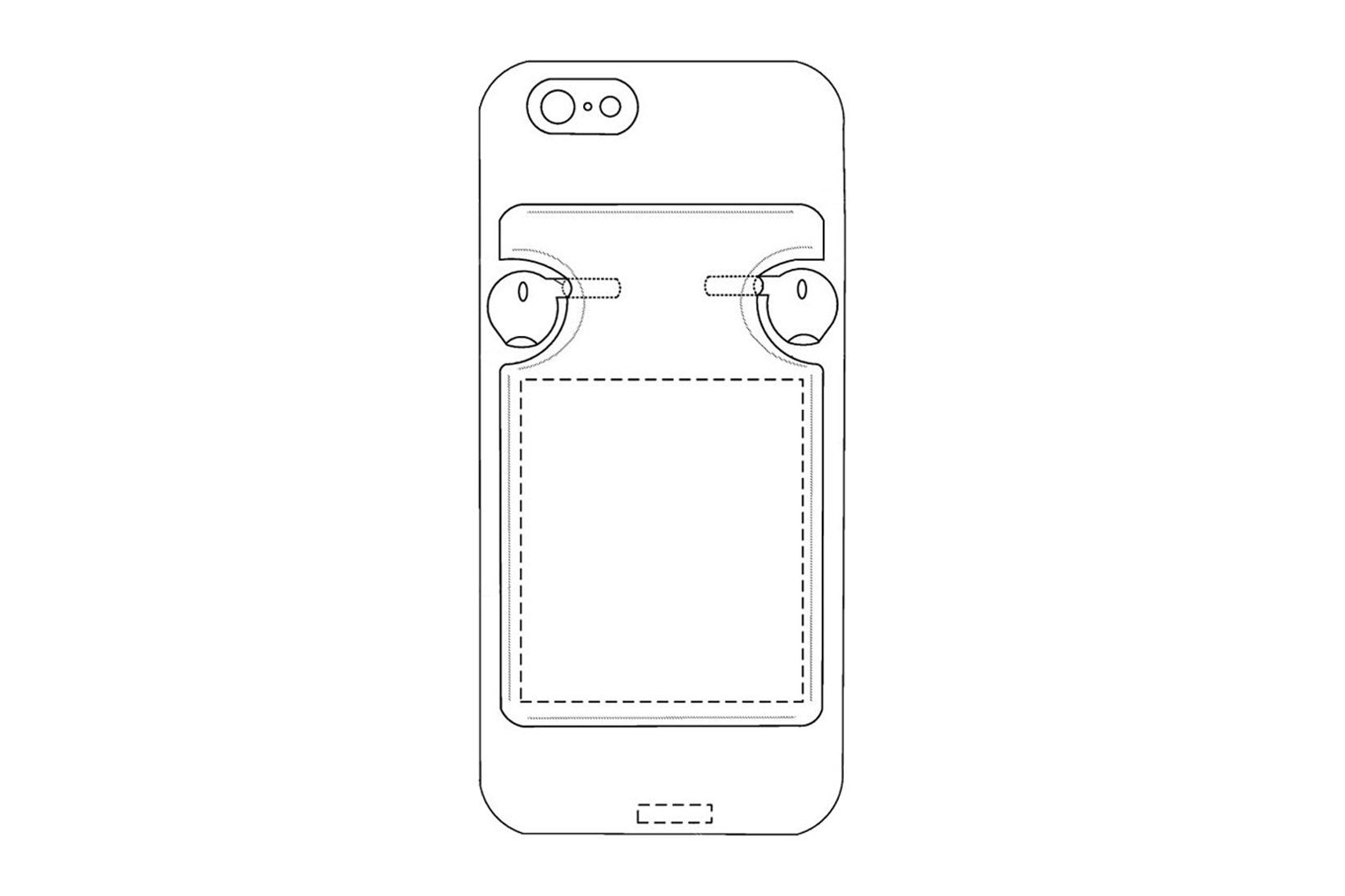 apple iphone case airpods charging built-in integrated design mock-up illustration drawing wallet card slots