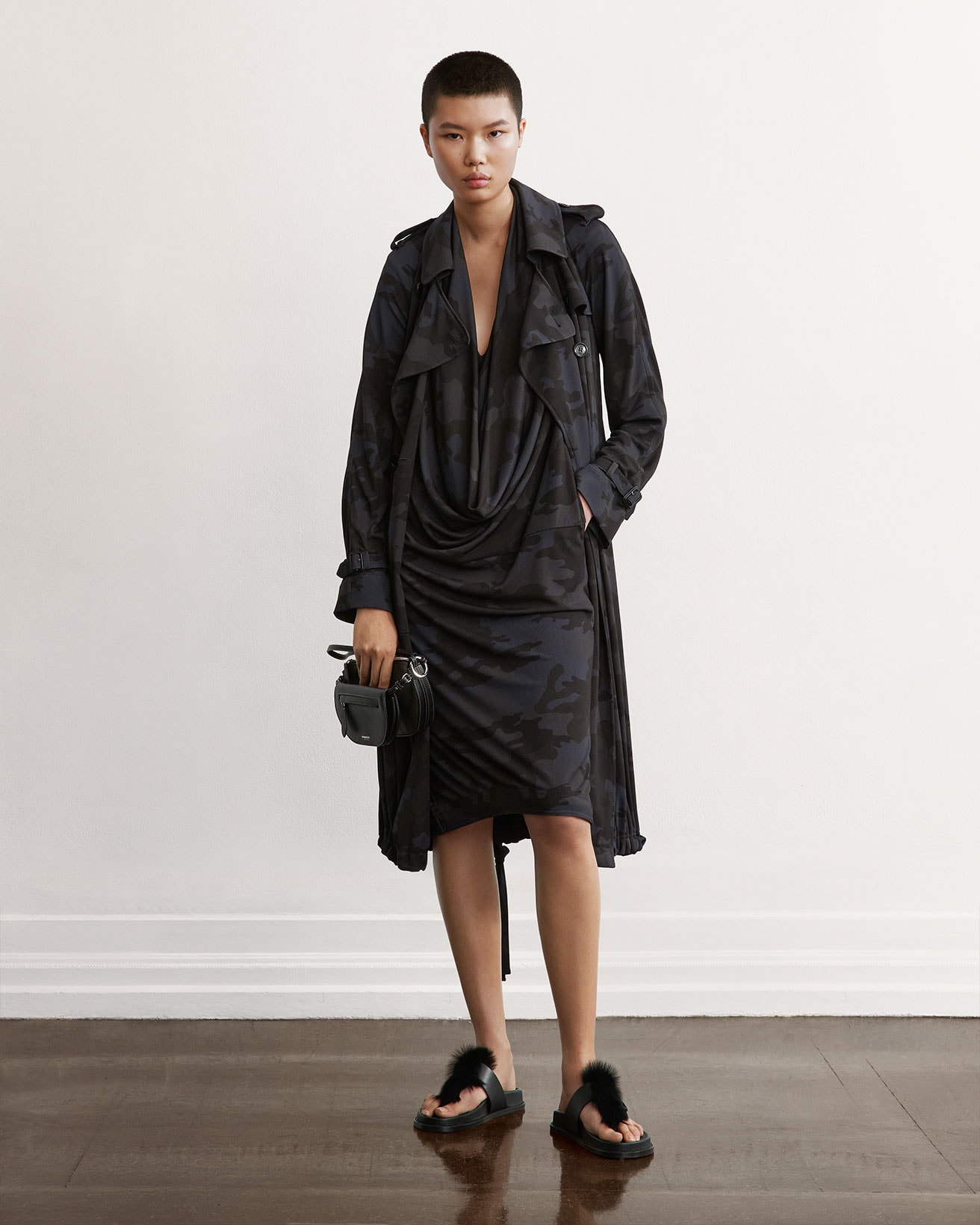 burberry fall winter fw21 pre-collection riccardo tisci camo print black dress