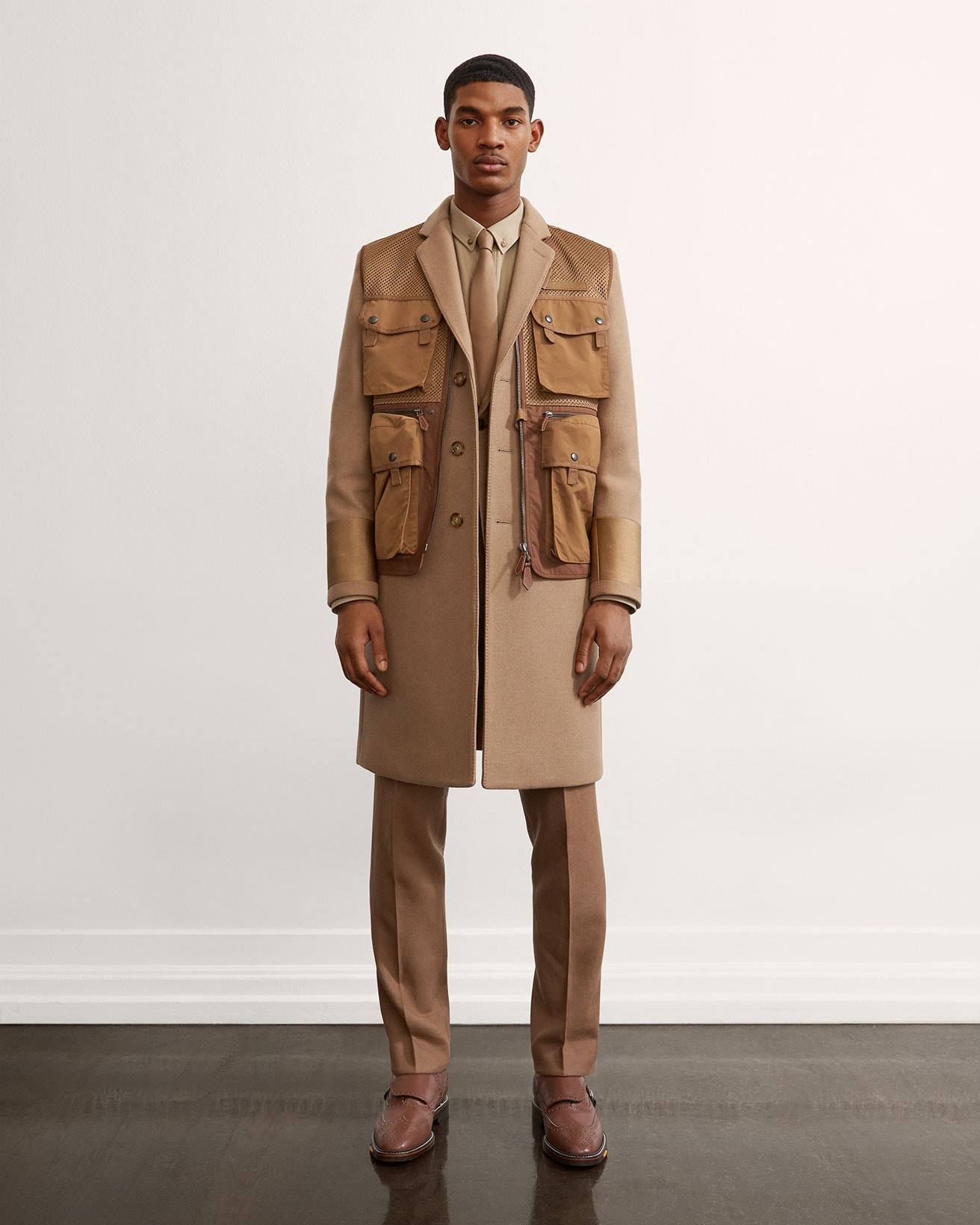 burberry fall winter fw21 pre-collection riccardo tisci brown vest beige coat