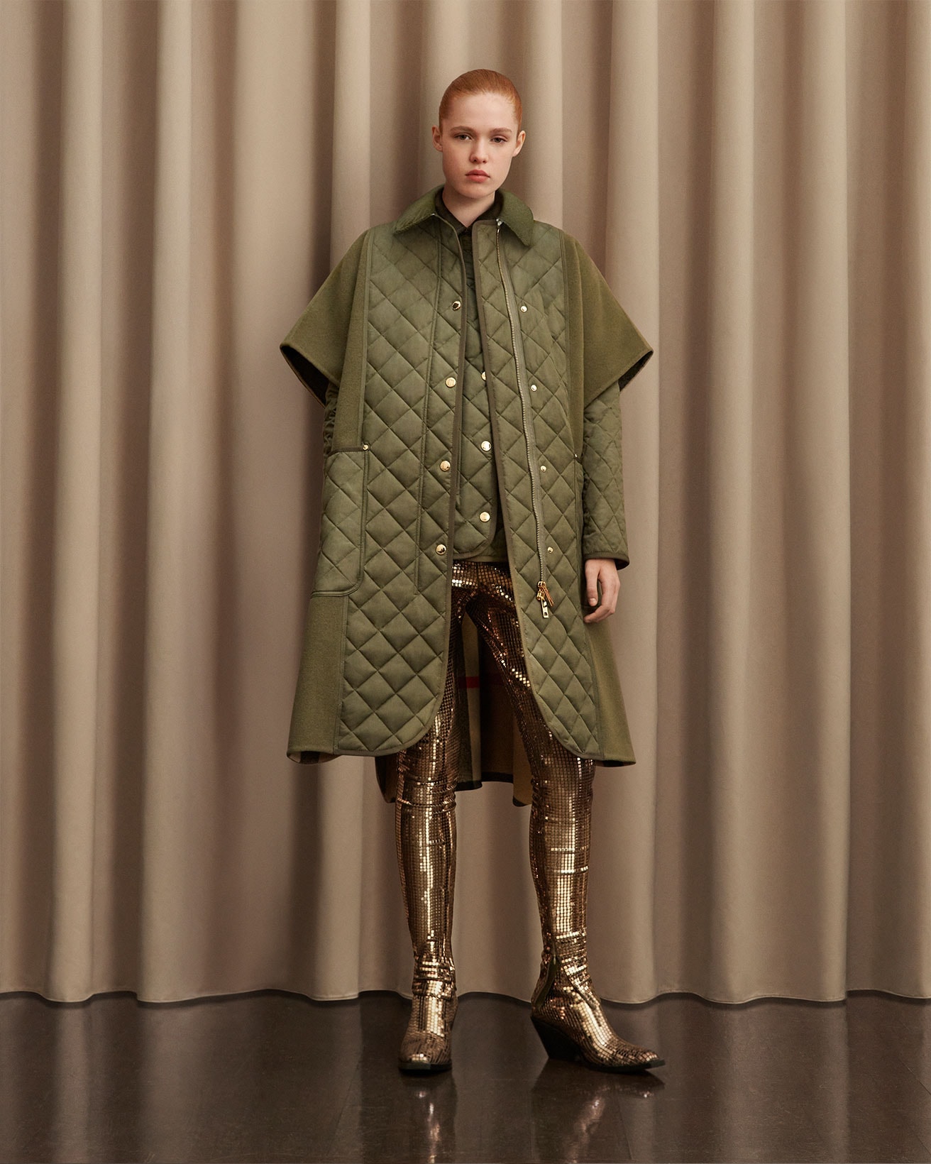 burberry fall winter fw21 pre-collection riccardo tisci khaki padded coat boots