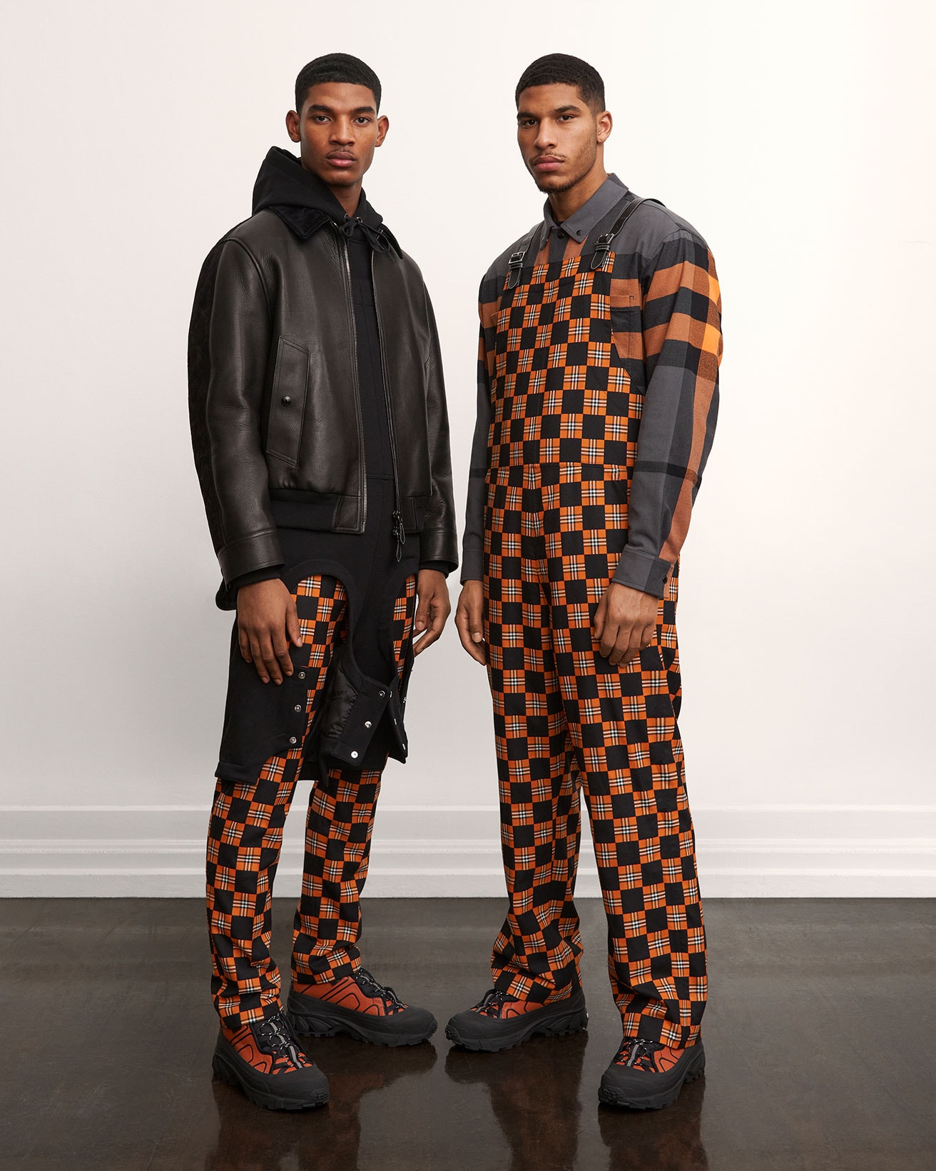 burberry fall winter fw21 pre-collection riccardo tisci logo print overalls leather jacket