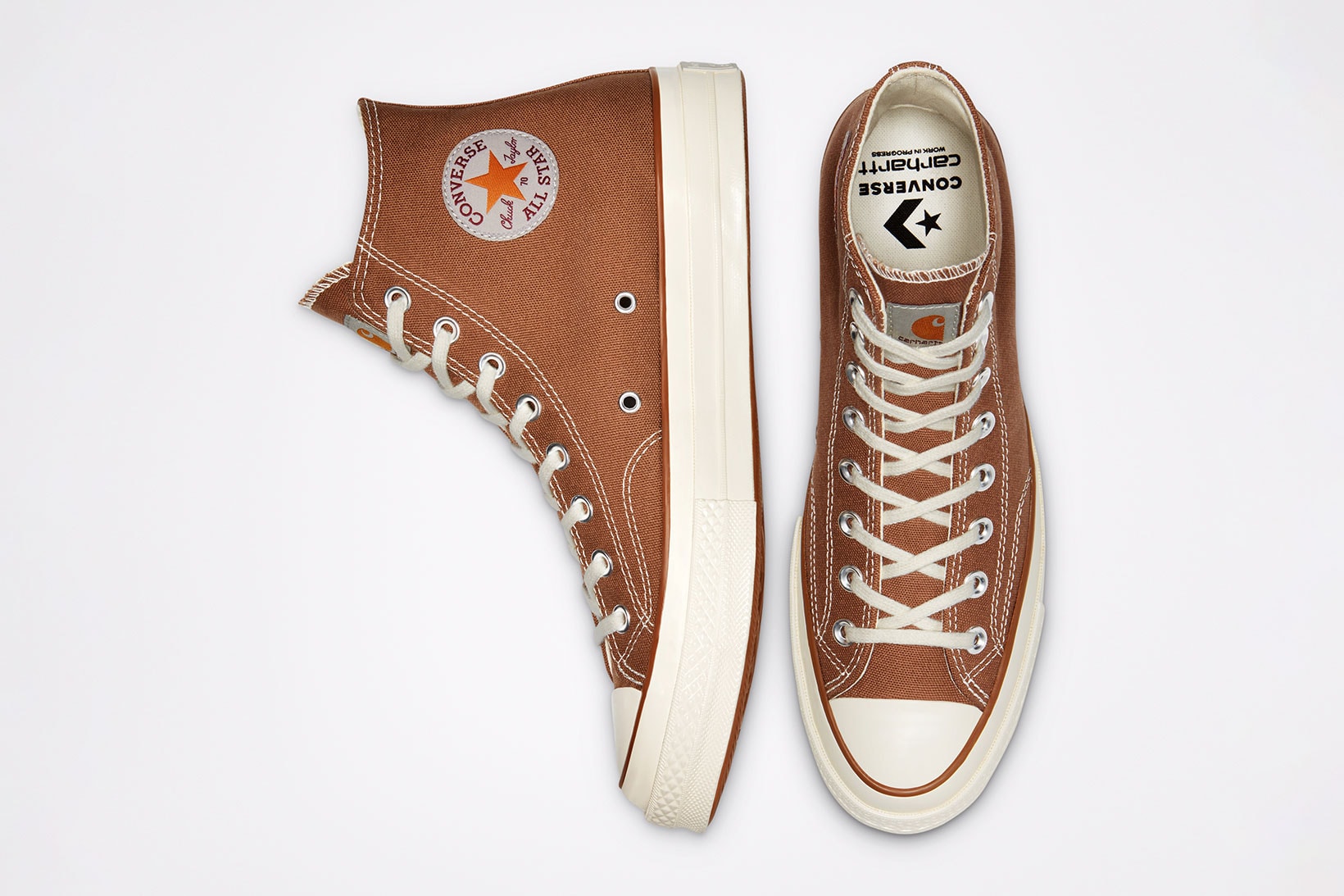carhartt wip converse chuck 70 icons collaboration sneakers hamilton brown canvas logo side top toe box insoles