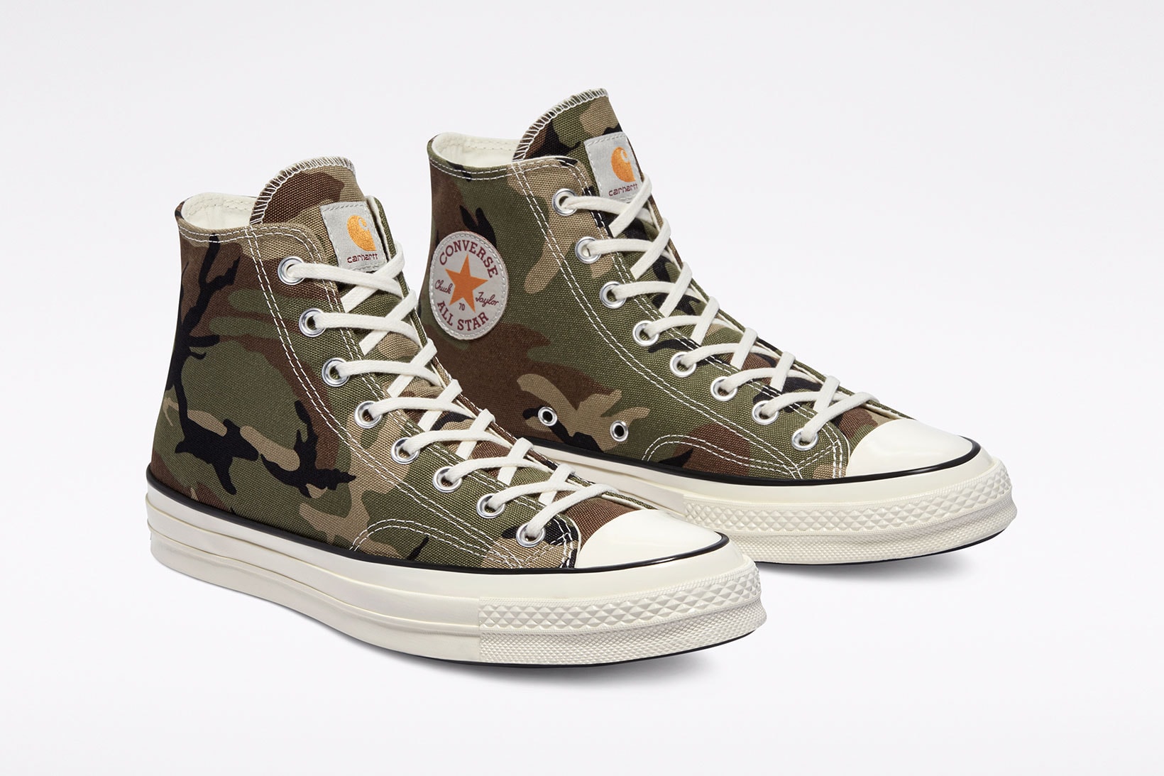 carhartt wip converse chuck 70 icons collaboration sneakers camouflage pattern details logo