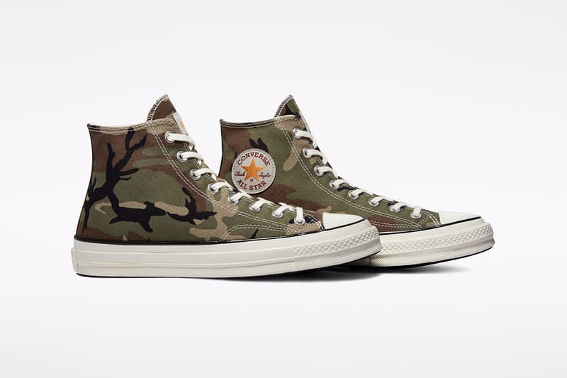 carhartt wip converse chuck 70 icons collaboration sneakers camouflage pattern details logo