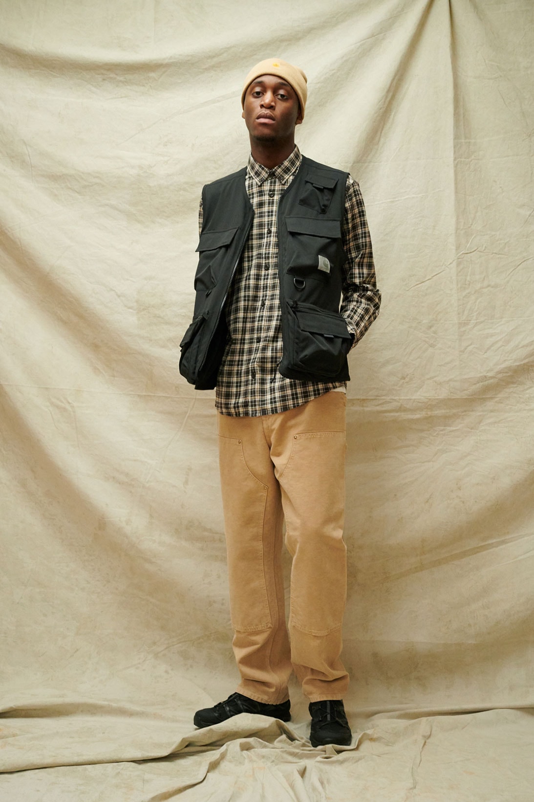 carhartt wip spring summer 2021 ss21 collection lookbook utility vest plaid check shirt beanie