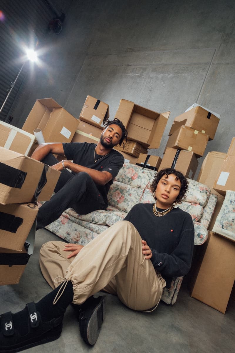 champion sustainable rebound washed black collection drop 2 sweater tee pants chanel slides sofa boxes