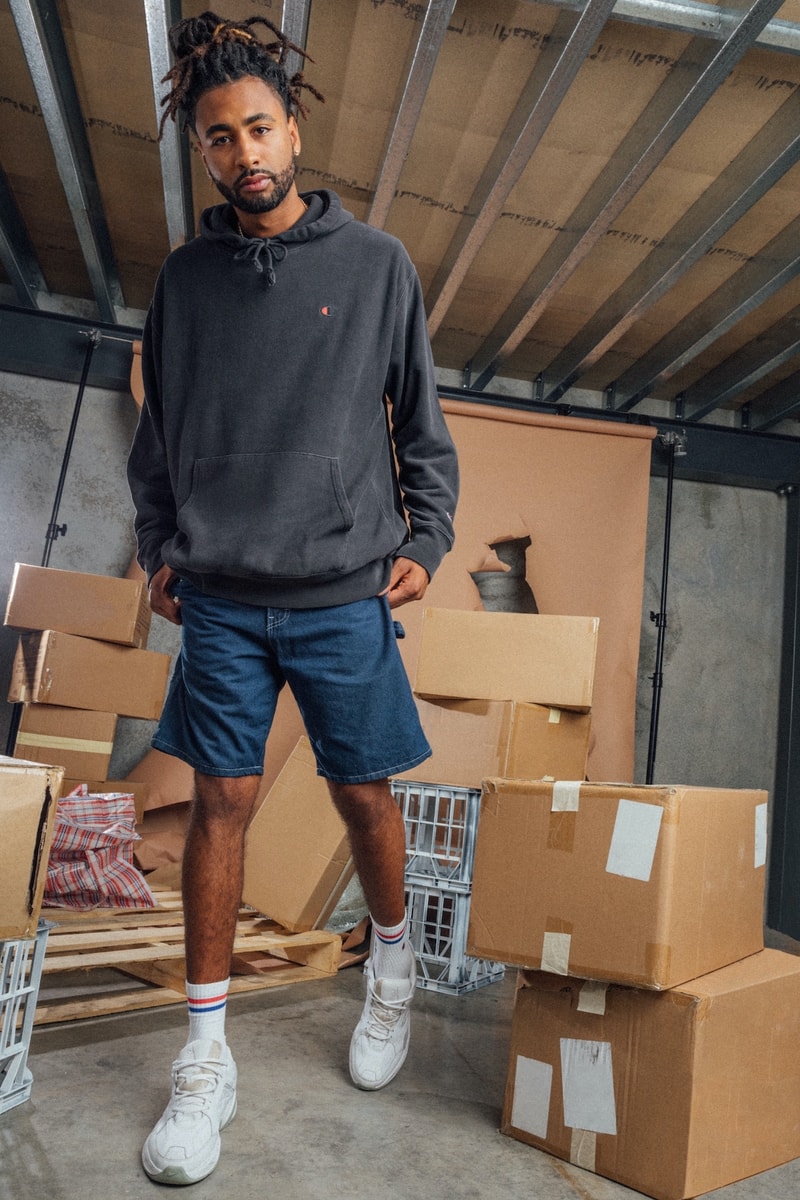 champion sustainable rebound washed black collection drop 2 hoodie shorts sneakers boxes sofa