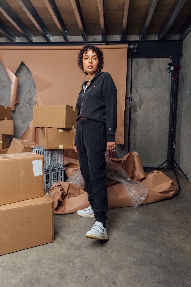 champion sustainable rebound washed black collection drop 2 hoodie sweatpants sneakers boxes