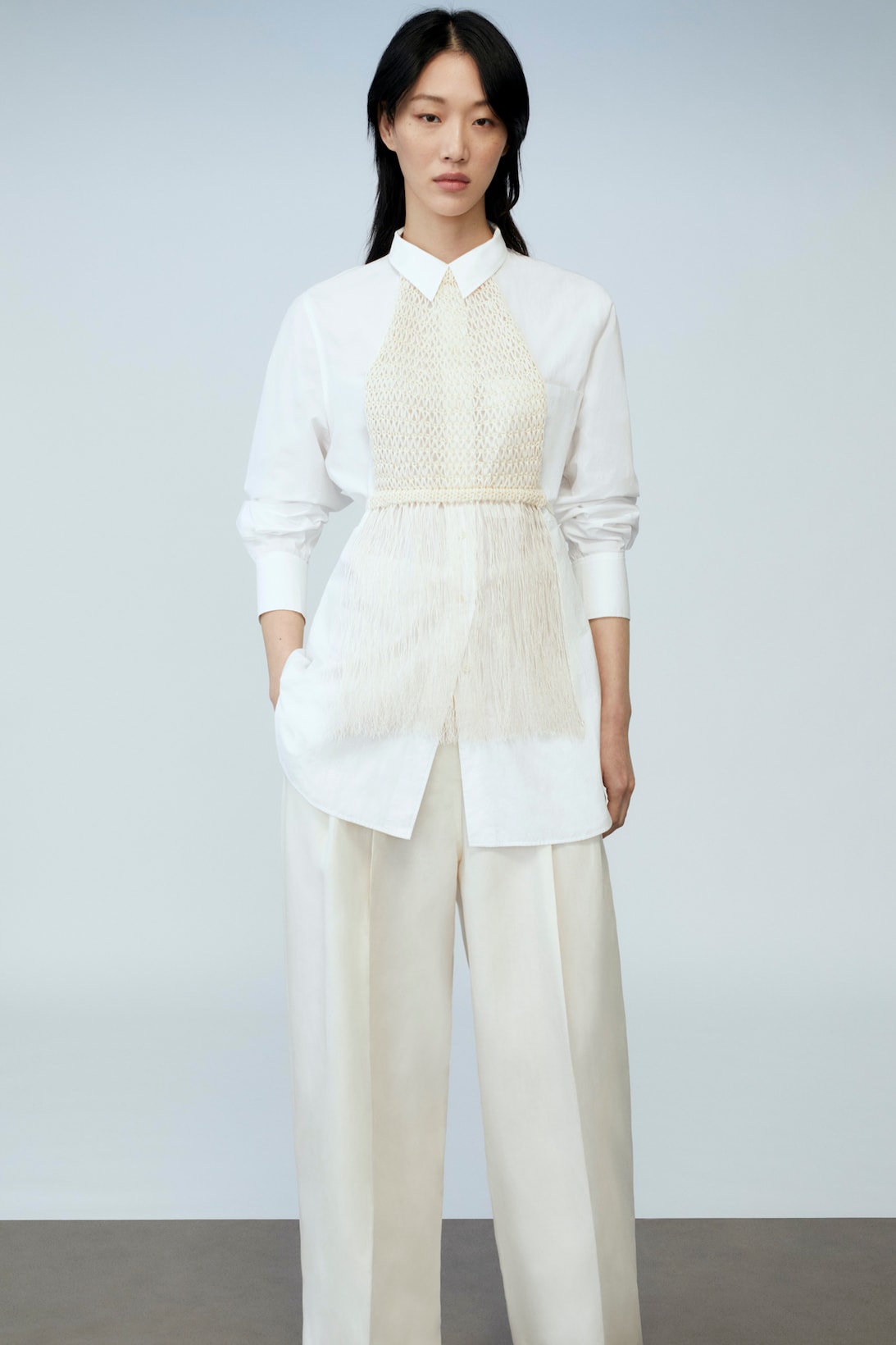 sora choi cos spring womenswear summer collection lookbook white long sleeve shirt pants belt