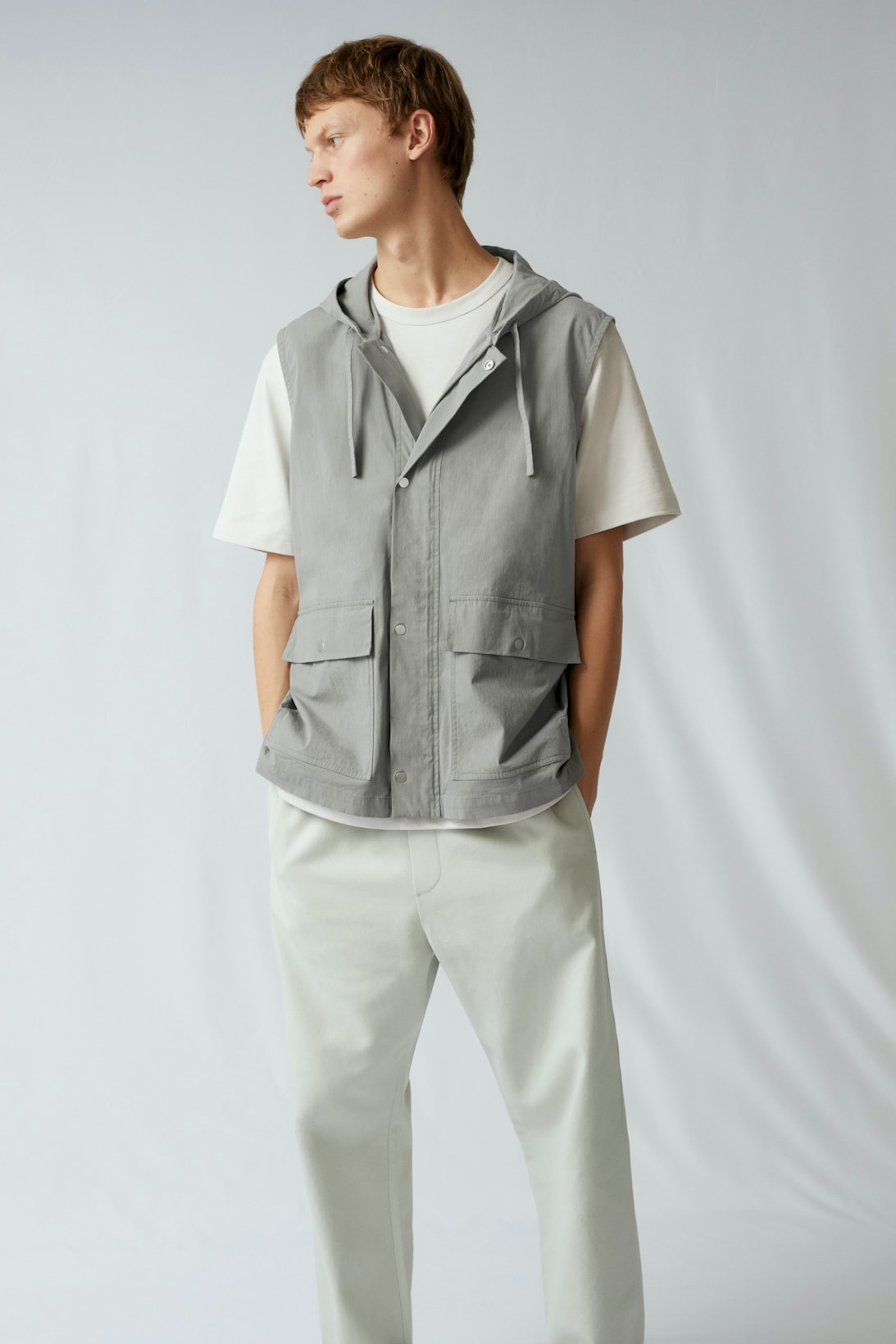cos spring menswear summer collection lookbook vest gray white tee t shirt pants